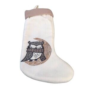 Christmas Stocking Cream And Tan Owl With Scarf Gold Sequins Holidays Decorative